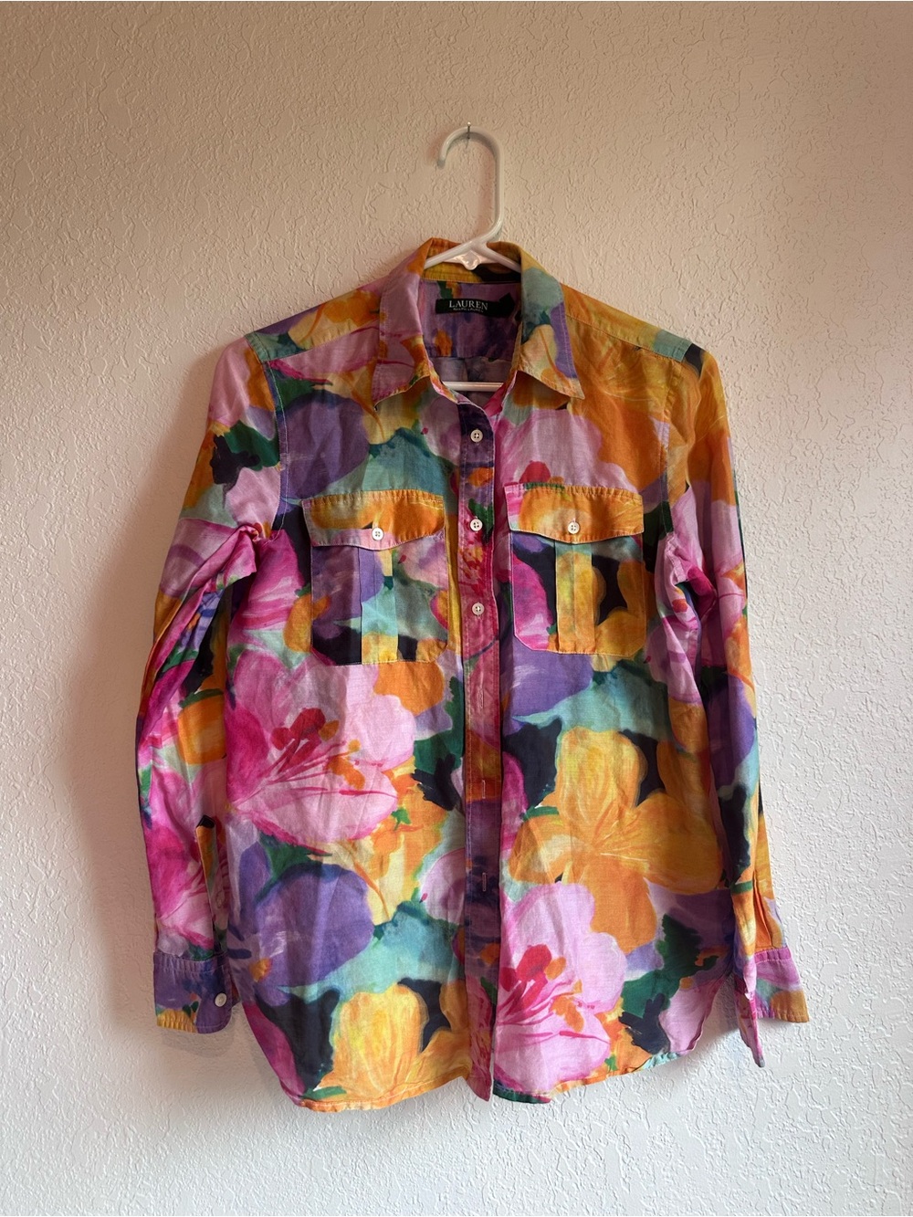 Lauren by Ralph Lauren Floral Button-Up Shirt - Multicolor cotton and silk blend